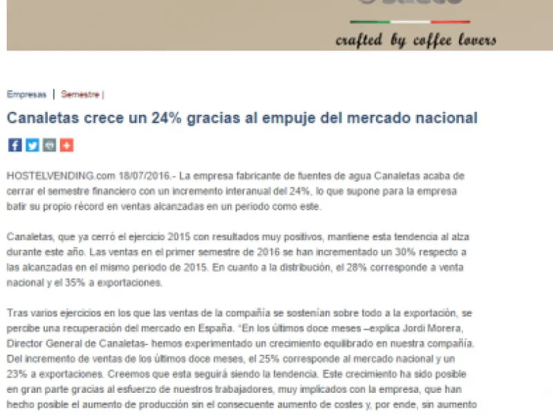 CANALETAS CRECE UN 24% GRACIAS AL EMPUJE DEL MERCADO NACIONAL 